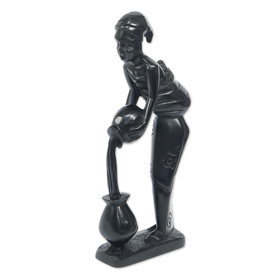 Estatuilla de madera de ébano - Estatuilla de madre e hijo tallada a mano en madera de ébano