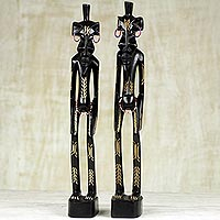 Ebony wood figurines, 'Senufo Villagers' (pair) - Hand Carved Pair of Senufo Tribe Figurines from Ghana