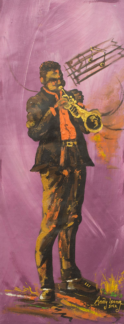 'Joyful Noise' - Signed Original Acrylic Painting of Man Playing a Trumpet