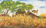 'Kangaroo of Steep Rocky Terrains' - African Acrylic Painting of Kangaroo in Rocky Landscape