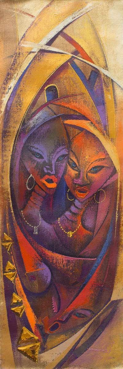 'Klassifiziert'. - Original Expressionistische Malerei Frauen aus Westafrika