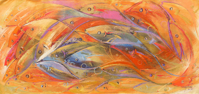 Original Expressionist Painting Fish from West Africa
