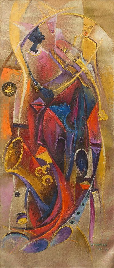 'Music Orchestra' - Original Expressionist Painting Musicians from West Africa