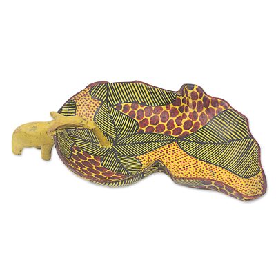 Wood centerpiece, 'African Elephant' - Hand Made African Elephant Teak Centerpiece from West Africa