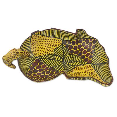 Wood centerpiece, 'African Cheetah' - Hand Made African Cheetah Teak Centerpiece from West Africa