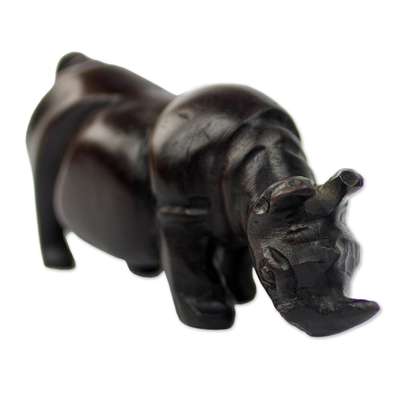 Escultura en madera de ébano - Estatuilla de rinoceronte de ébano hecha a mano de Ghana