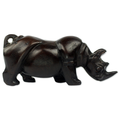 Ebony wood sculpture, 'Simple Rhino' - Hand Crafted Ebony Rhino Statuette from Ghana