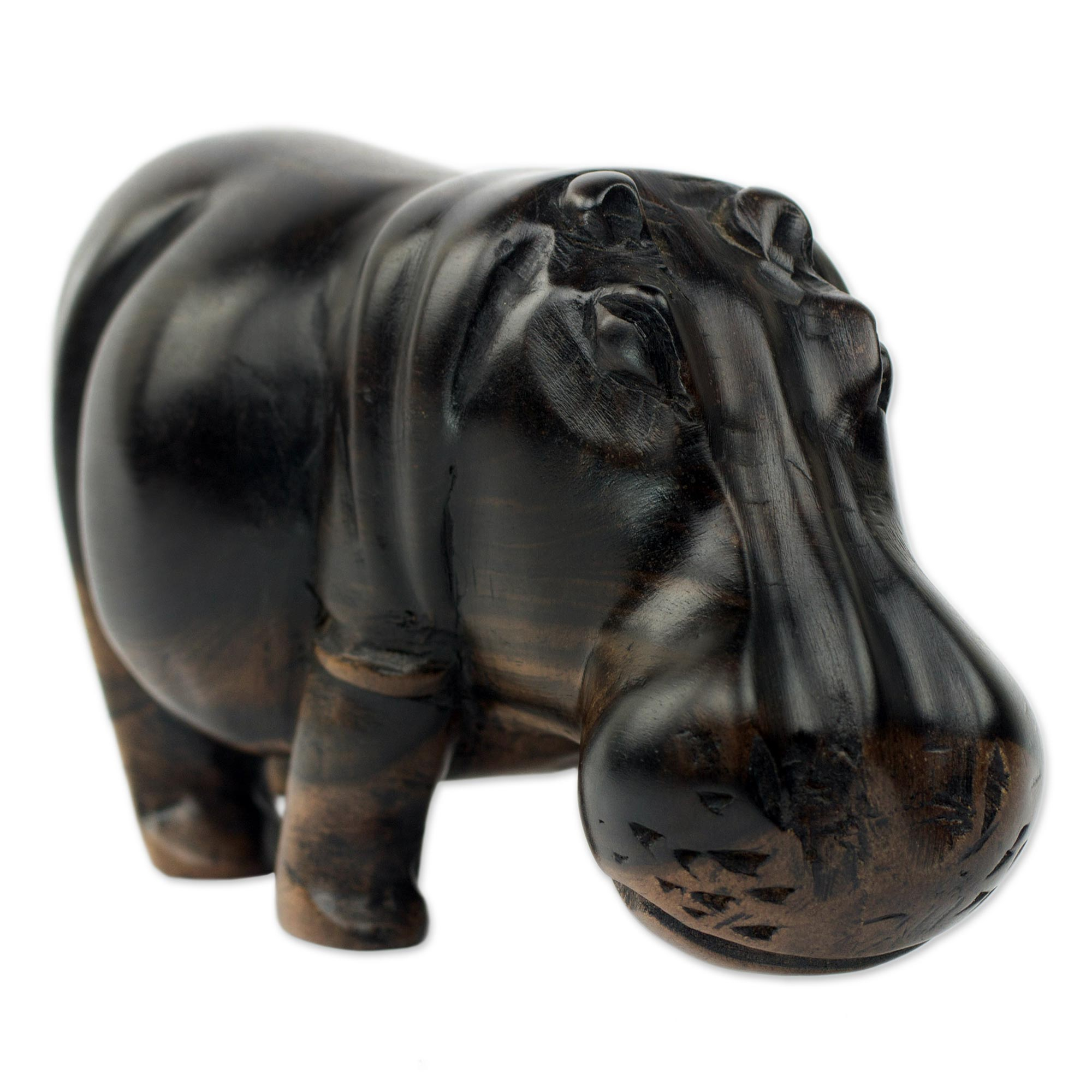 Hand Made Wood Hippopotamus Sculpture from Ghana - Majestic Hippo | NOVICA