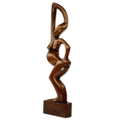 Ebony sculpture, 'Dancing Figure' - Hand Made Wood Sculpture of a Woman Dancing from Ghana