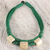 Leather and bone torsade necklace, 'Yembo Green' - Leather Artisan Crafted Green Necklace with Bone Squares (image 2) thumbail