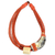 Leather and horn pendant necklace, 'Sougri Orange' - Horn and Bone Pendants on Recycled Beads Orange Necklace thumbail