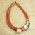 Leather and horn pendant necklace, 'Sougri Orange' - Horn and Bone Pendants on Recycled Beads Orange Necklace (image 2b) thumbail