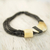 Leather and horn torsade necklace, 'Sougri Black' - Horn and Bone Pendants on Black Leather Necklace (image 2c) thumbail