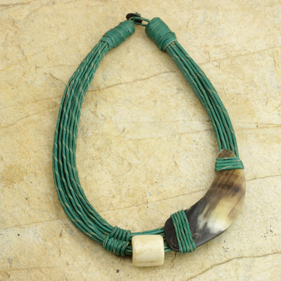 Collar torsade de cuero y cuerno - Collar de perlas recicladas de cuerno y hueso Joyería de comercio justo