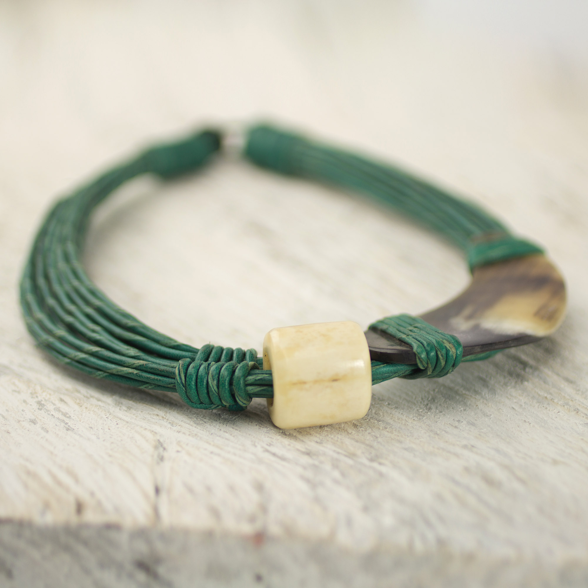 Horn And Bone Recycled Beads Necklace Fair Trade Jewelry - Sougri Green ...