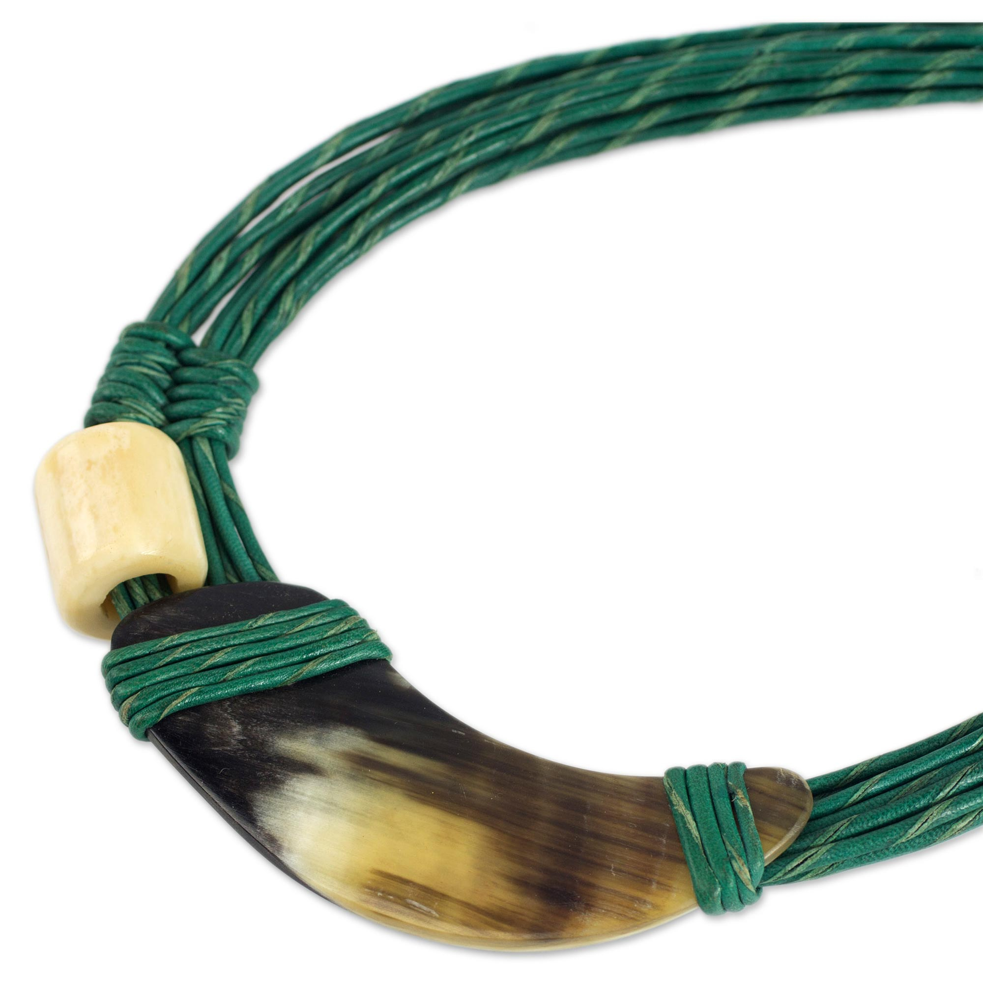 Horn And Bone Recycled Beads Necklace Fair Trade Jewelry - Sougri Green ...