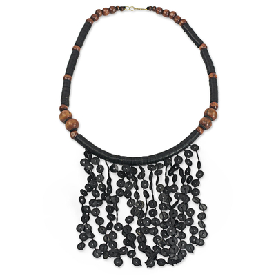 Black Recycled Plastic and Wood Artisan Crafted Necklace