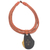 Ebony wood pendant necklace, 'Zacksongo in Orange' - Ebony Wood Pendant Necklace with Orange Leather Cord thumbail