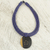 Ebony wood pendant necklace, 'Zacksongo in Blue' - Ebony Wood Pendant Necklace with Blue Leather Cord (image 2) thumbail