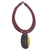 Ebony wood pendant necklace, 'Zacksongo in Wine' - Ebony Wood Pendant Necklace with Wine Leather Cord thumbail