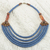 Beaded necklace, 'Wend Panga in Blue' - Artisan Blue Bead Necklace with Sese Wood Agate and Leather (image 2) thumbail