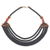 Beaded necklace, 'Wend Panga in Black' - Artisan Black Bead Necklace with Sese Wood Agate and Leather thumbail