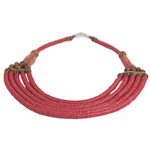 Beaded necklace, 'Wend Panga in Red' - Artisan Red Bead Necklace with Sese Wood Agate and Leather