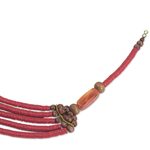 Beaded necklace, 'Wend Panga in Red' - Artisan Red Bead Necklace with Sese Wood Agate and Leather