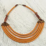 Beaded necklace, 'Wend Panga in Orange' - Artisan Made Agate and Wood African Orange Beaded Necklace