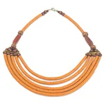Beaded necklace, 'Wend Panga in Orange' - Artisan Made Agate and Wood African Orange Beaded Necklace
