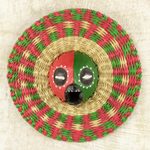 African wood and raffia mask, 'Ijeoma' - Hand Made African Mask with Wood and Raffia Accents