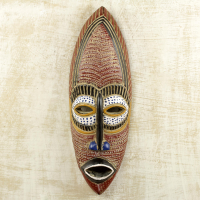 Máscara de madera africana, 'Adamma' - Máscara de madera africana igbo original tallada y pintada a mano