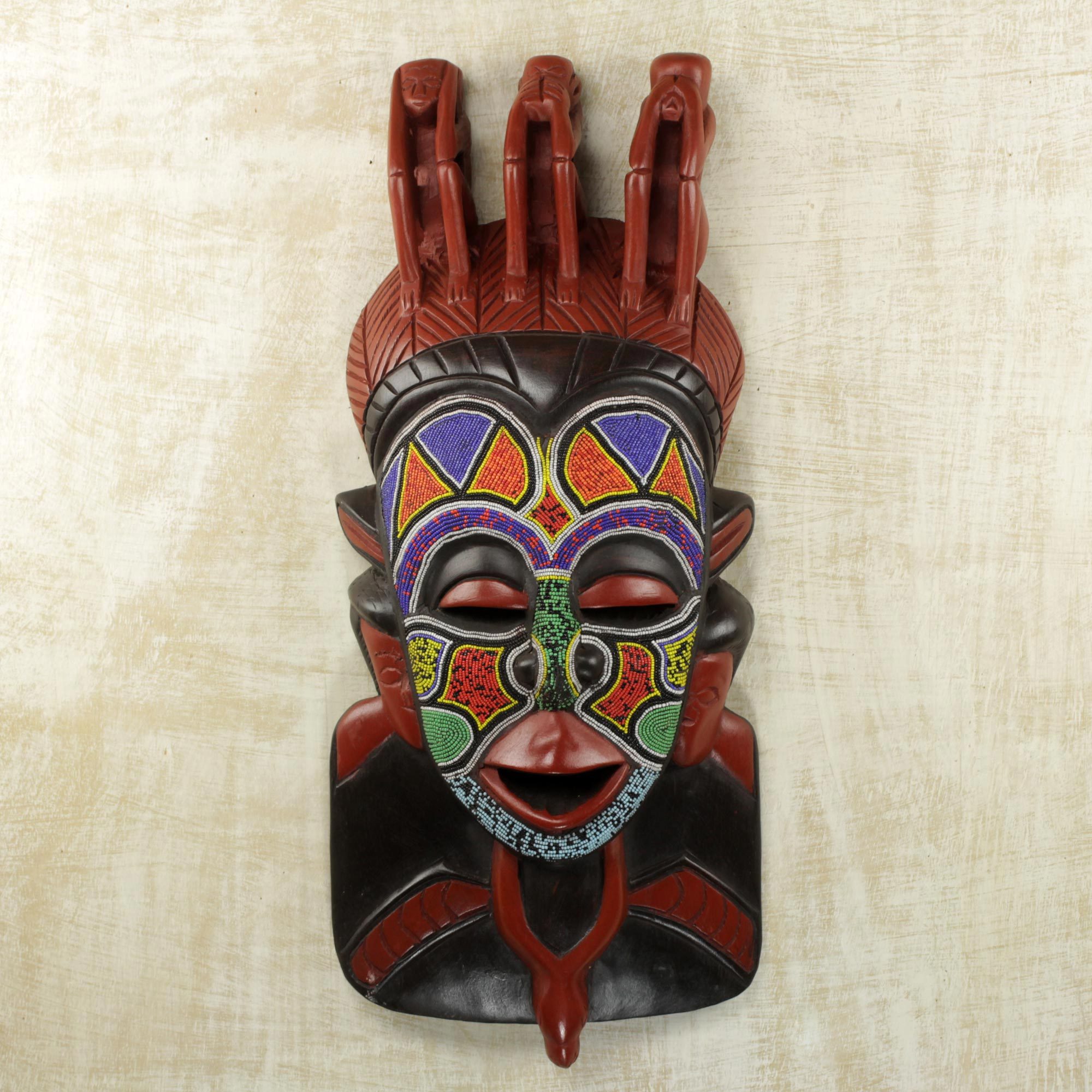 Hand Carved And Painted Igbo African Wood Mask Mashgash