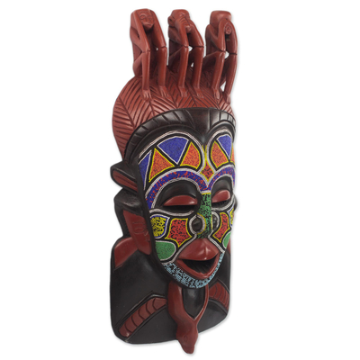 African beaded wood mask, 'Mashgash' - Hand Carved and Hand Painted Igbo African Wood Mask