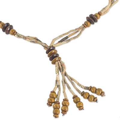 Halskette mit Anhänger aus Holz- und Keramikperlen - Halskette mit Holz- und Tonperlenanhänger aus Ghana