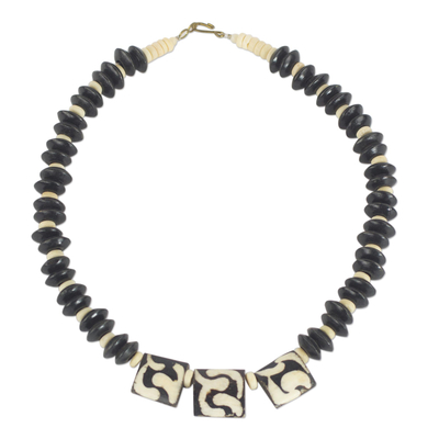 Wood and Bone Beaded Pendant Necklace from Ghana