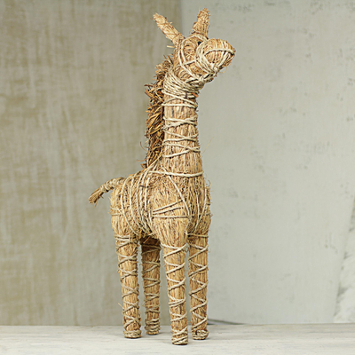 Rattan giraffe, 'Regal Giraffe' - Rattan Decorative Giraffe Hand Crafted in Ghana