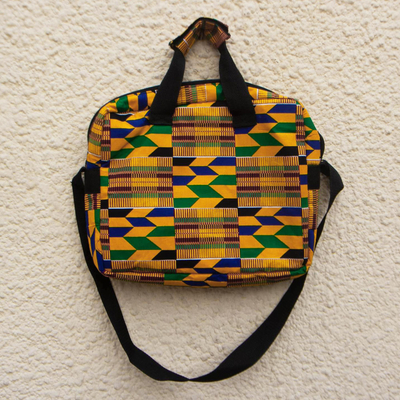 Cotton laptop bag, 'Kente Tote' - Brilliantly Colored Laptop Bag Made From Kente Cloth