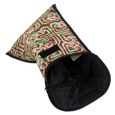 Funda para iPad en batik de algodón - Funda para iPad de algodón verde con patrón de corazón batik de Ghana Artisan