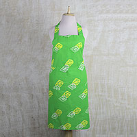 Cotton batik apron, 'Chef Chic' - Handmade Green Batik Cotton Apron from West Africa