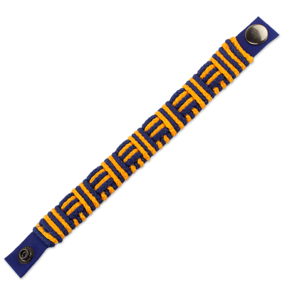 Cord bracelet, 'Blue and Gold Kente Power' - Blue and Gold Cord Striped Bracelet Handmade in Ghana