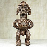 Wood sculpture, 'Bamana Male' - Hand Made Wood Sculpture of a Naked Man from West Africa