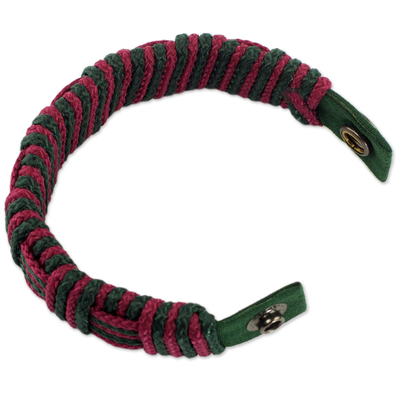 Cord bracelet, 'Red and Green Kente Power' - Red and Green Cord Striped Bracelet Handmade in Ghana