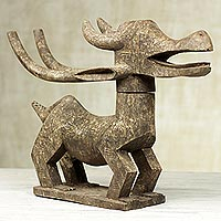 Wood sculpture, 'Chi Wara Mythical Antelope' - Brown Wood Antelope Sculpture Hand Carved by Ghana Artisan