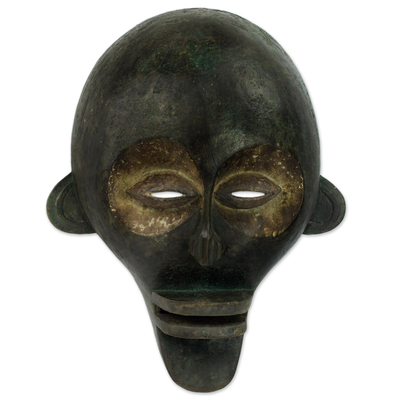 Hand Made Black Wood Wall Mask Congo from West Africa