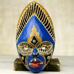 African wood mask, 'Ndidi' - Colorful Aluminum African Wood Mask from Ghana