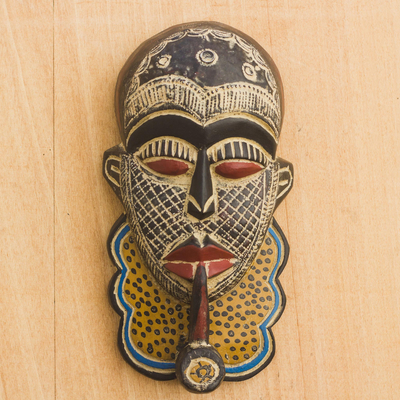 Máscara africana de madera y aluminio - Máscara africana de madera y aluminio hecha a mano de Ghana
