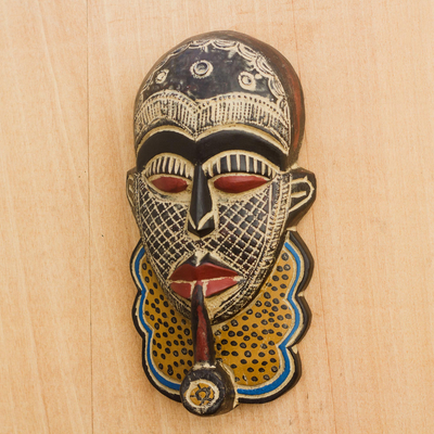 Máscara africana de madera y aluminio - Máscara africana de madera y aluminio hecha a mano de Ghana