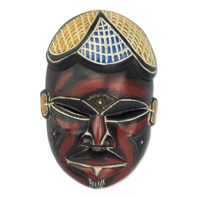 African wood mask, 'Chifuniro' - Authentic Carved Wooden Mask with Contrasting Color Theme