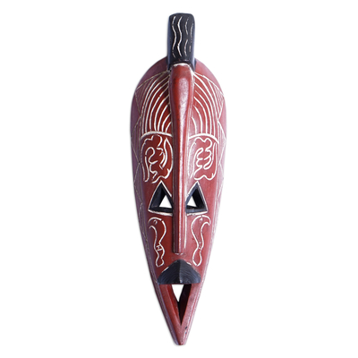 African wood mask, 'Amarachi' - Hand Crafted Brown Painted Sese Wood Wall Mask from Ghana